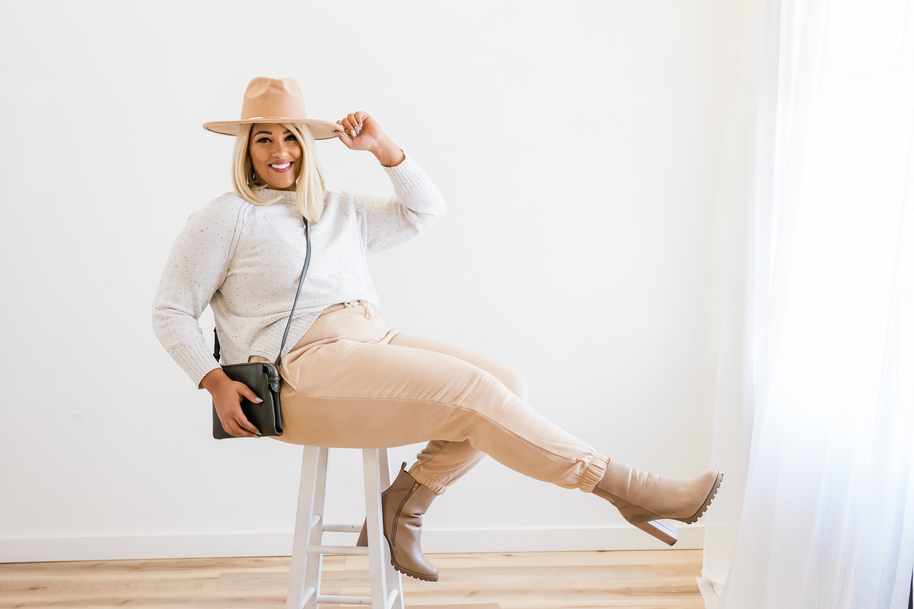 Portrait of Beautiful Plus Size Woman Wearing Cowboy Hat